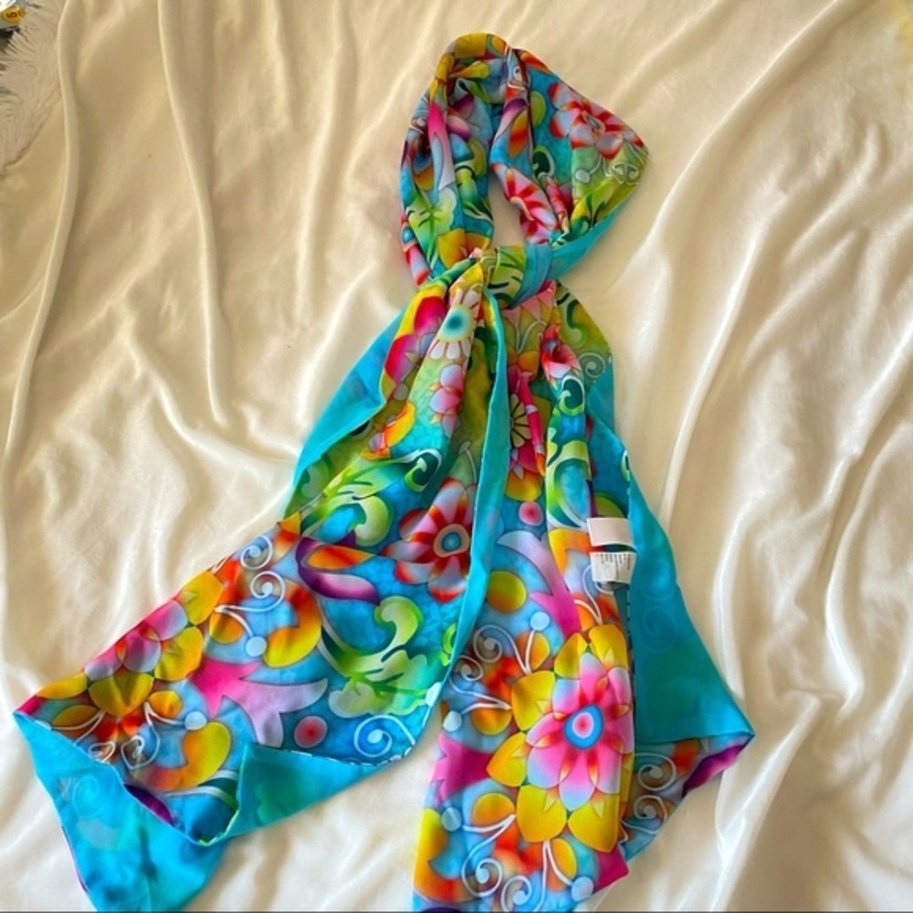 Turquoise floral head wrap or scarf